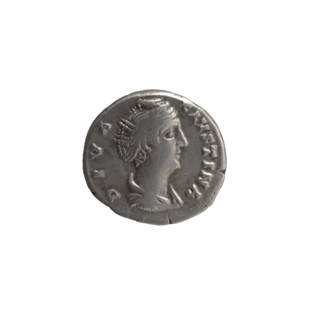 Denarius, posthumous issue for Faustina the Elder (98–141; Roman empress 138–141). Obverse: Bust of