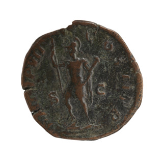 sestertius, Alexander Severus (Roman emperor; 222–235) — iconography: spear (attribute), parazonium