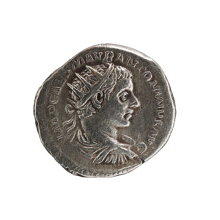 Antoninian of Elagabalus (Roman emperor 218–222). Obverse: Bust of Elagabalus facing right wearing