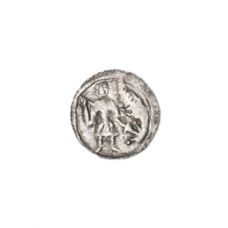 Denarius of Boleslaw III Krzywousty (Prince of Poland; 1107–1138). Obverse: in a beaded border, a