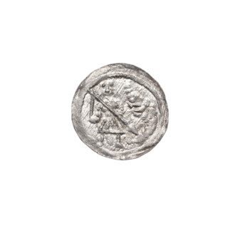 denarius, Boleslaw III Krzywousty (prince of Poland; 1086–1138), allegories, chain mail, spearhead