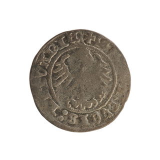 Lithuanian half-grosz, Sigismund I the Old (king of Poland; 1506–1548). Obverse: Pursuer turned