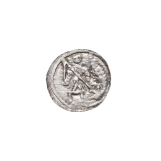 Denarius, Boleslaw III Krzywousty (prince of Poland; 1086–1138). Obverse (beaded border): a knight
