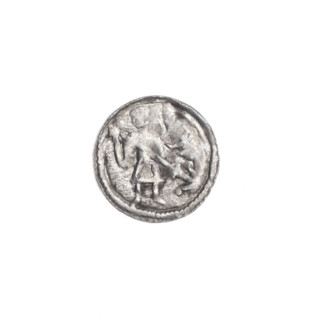 Denarius, Boleslaw III Krzywousty (prince of Poland; 1107–1138). Obverse: in the beaded border, a