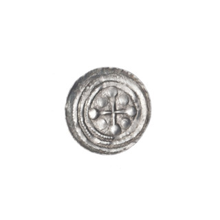 Denarius of Boleslaw III Krzywousty (prince of Poland; 1107–1138). Obverse: in a beaded border, a