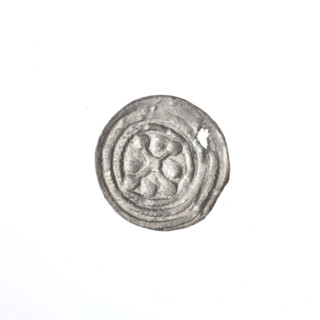 Denarius of Boleslaw III Krzywousty (prince of Poland; 1107–1138). Obverse: in the beaded border, a