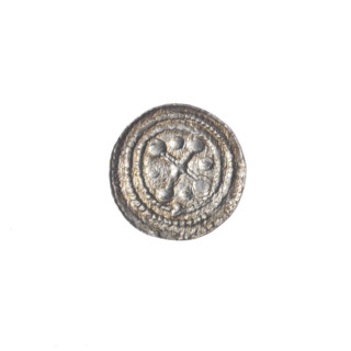 Denarius of Boleslaw III Krzywousty (prince of Poland; 1086–1138). Obverse: in beaded border, a