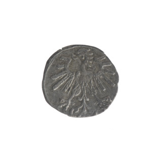 Denarius (coin), 1563. Obverse: Polish Eagle in rim; Reverse: Lithuanian Pursuer in rim, below the