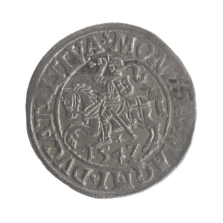 Lithuanian half-grosz, Sigismund II Augustus (King of Poland; 1544–1572). Obverse: Polish Eagle; in