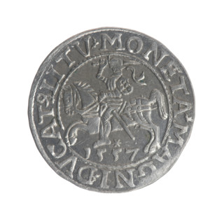 Lithuanian half-grosz, Sigismund II Augustus (King of Poland; 1544–1572). Obverse: Polish Eagle; in