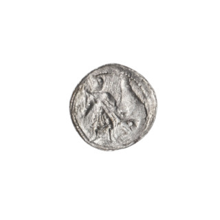 Denarius, Boleslaw III Krzywousty (prince of Poland; 1107–1138). Obverse: in the beaded border, a
