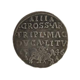 Lithuanian trojak, Sigismund II Augustus (King of Poland; 1544–1572); coats of arms; Jagiellonians