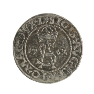 Lithuanian trojak, Sigismund II Augustus (king of Poland; 1544–1572); emblems of the Jagiellon