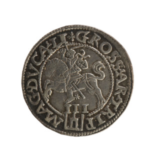Lithuanian trojak, Sigismund II Augustus (king of Poland; 1544–1572); emblems of the Jagiellon