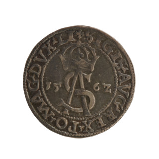 Lithuanian trojak, Sigismund II Augustus (king of Poland; 1544–1572). Obverse: under the crown a