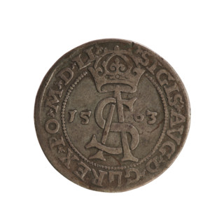 Lithuanian trojak, Sigismund II Augustus (king of Poland; 1544–1572). Obverse: under the crown a