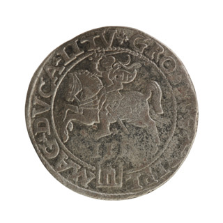 Lithuanian trojak, Sigismund II Augustus (King of Poland; 1544–1572). Coats of arms: Jagiellons