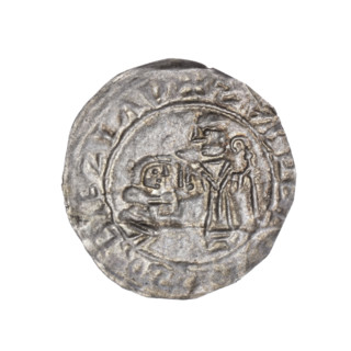 Bracteate depicting Boleslaw III Wrymouth (Prince of Poland; 1086–1138) and St. Adalbert (ca.