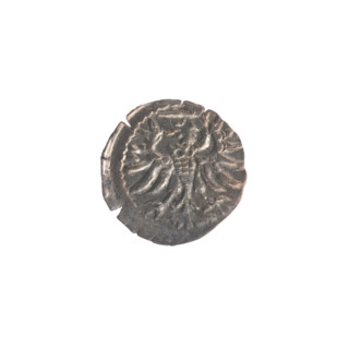Gdansk denarius, Sigismund II Augustus (King of Poland; 1544–1572). Obverse: in the border the