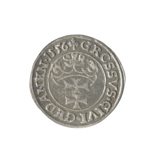 Gdansk grosz, Sigismund II Augustus (King of Poland; 1544–1572), Jagiellon dynasty. Obverse: