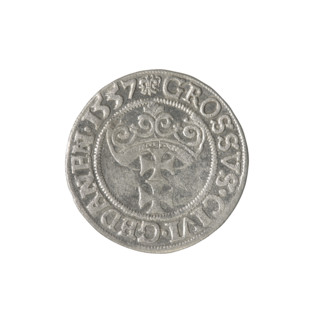 Gdansk grosz, Sigismund II Augustus (King of Poland; 1544–1572), Jagiellon dynasty. Obverse: