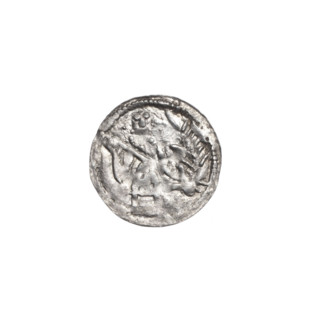 Denarius, Boleslaw III Krzywousty (prince of Poland; 1107–1138). Obverse (beaded border): a knight