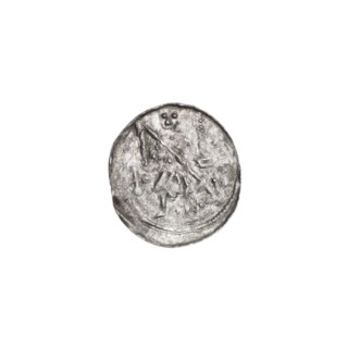 Denarius, Boleslaw III Krzywousty (prince of Poland; 1086–1138). Obverse (beaded border): a knight