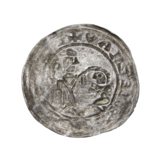 Bracteate, Boleslaw III Wrymouth (Prince of Poland; 1107–1138). In a pearl border, on the left