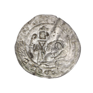 Bracteate, Boleslaw III Krzywousty (Prince of Poland; 1086–1138). In a pearl border, on the left