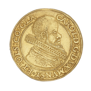2 ducats, Charles II (Duke of Ziebice-Olesnica; 1587–1617). Obverse: male bust in armour with a