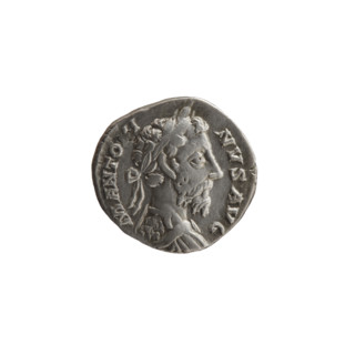 Denarius of Marcus Aurelius (121–180; Roman emperor 161–180), 177–180. Obverse: Bust of Marcus