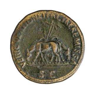 sestertius, Nerva (Roman Emperor; 96–98), laurel wreaths, mules, carts; Nerva (Roman Emperor;