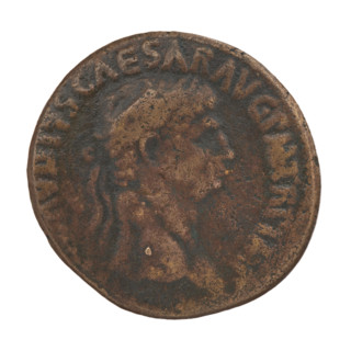 Sestertius forgery of Claudius (10 BC–54 AD; Roman emperor 41–54). Obverse: head of Claudius with a