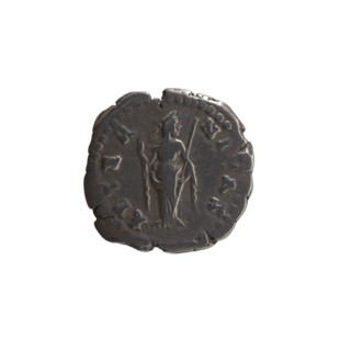Denarius, posthumous issue showing Faustina the Elder (98–141; Roman empress 138–141) and Antoninus