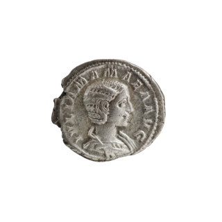 Denarius of Alexander Severus (reigned 222–235). Obverse: IVLIA MAMAEA AVG — Bust of Julia Mamaea
