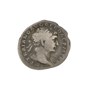 Denarius; Obv.: head of Trajan wearing a laurel wreath facing right; rim inscription: IMP TRAIANO