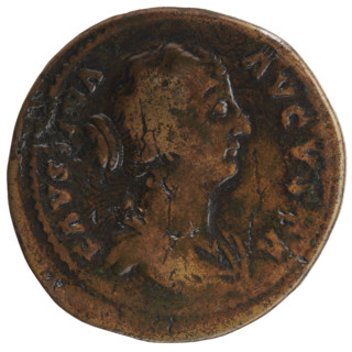 Sestertius of Faustina the Younger (ca. 130–176; Roman empress 161–176), issued under Marcus