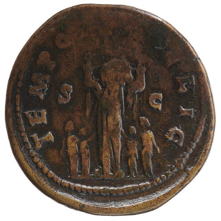 Sestertius of Faustina the Younger (ca. 130–176; Roman empress 161–176) issued under Marcus