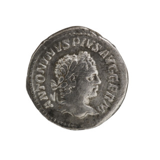 Denarius, Caracalla (188–217 CE). Obverse: ANTONINVS PIVS AVG GERM — Head of Caracalla with a