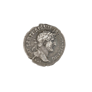 Denarius, Hadrian (76–138; Roman Emperor 117–138). Obverse: Bust of Hadrian with a laurel wreath