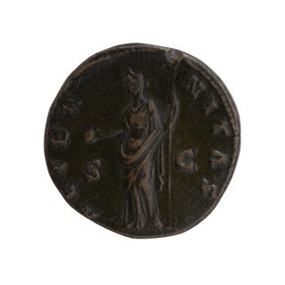 Dupondius, posthumous issue depicting Faustina the Elder (98–141 CE; Roman empress 138–141) and