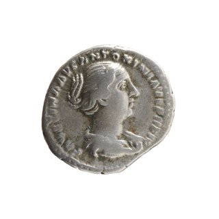 Denarius of Faustina the Younger (ca. 130–176; Roman empress 161–176) — obverse: bust of Faustina