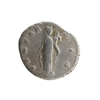 Denarius of Faustina the Younger (ca. 130–176; Roman empress 161–176; Augusta 147–161). Obverse: