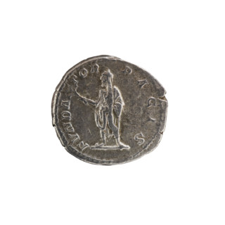 Denarius, 201–210 CE. Obverse: Head of Septimius Severus with a laurel wreath to right, inscription