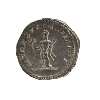 Denarius of Caracalla (188–217 CE). Obverse: Laureate head of Caracalla facing right, inscription
