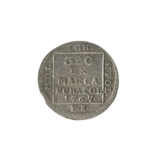 Silver crown groschen, 1767. Obverse: in a square frame under a crown, a tied monogram composed of