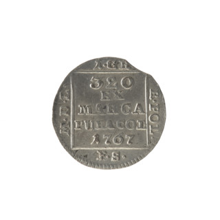 Silver crown groschen, 1767. Obverse: in a square frame under a crown a tied monogram composed of