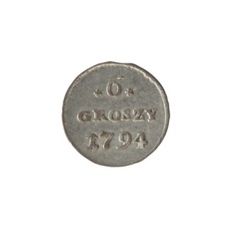 Crown six-coin, Stanislaw August Poniatowski (King of Poland; 1732–1798), 1794. Obverse: Under the