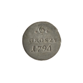 Crown sixer, Stanislaw August Poniatowski (King of Poland; 1732–1798). Coin (crown coin), 1794.