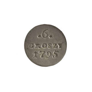 Crown six-coin, Stanislaw August Poniatowski (King of Poland; 1732–1798), 1795. Obverse: Under the